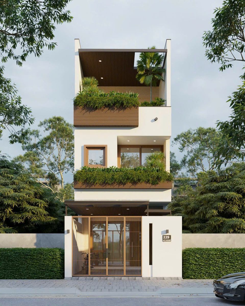 Mẫu nhà 1 trệt 2 lầu 1 sân thượng 