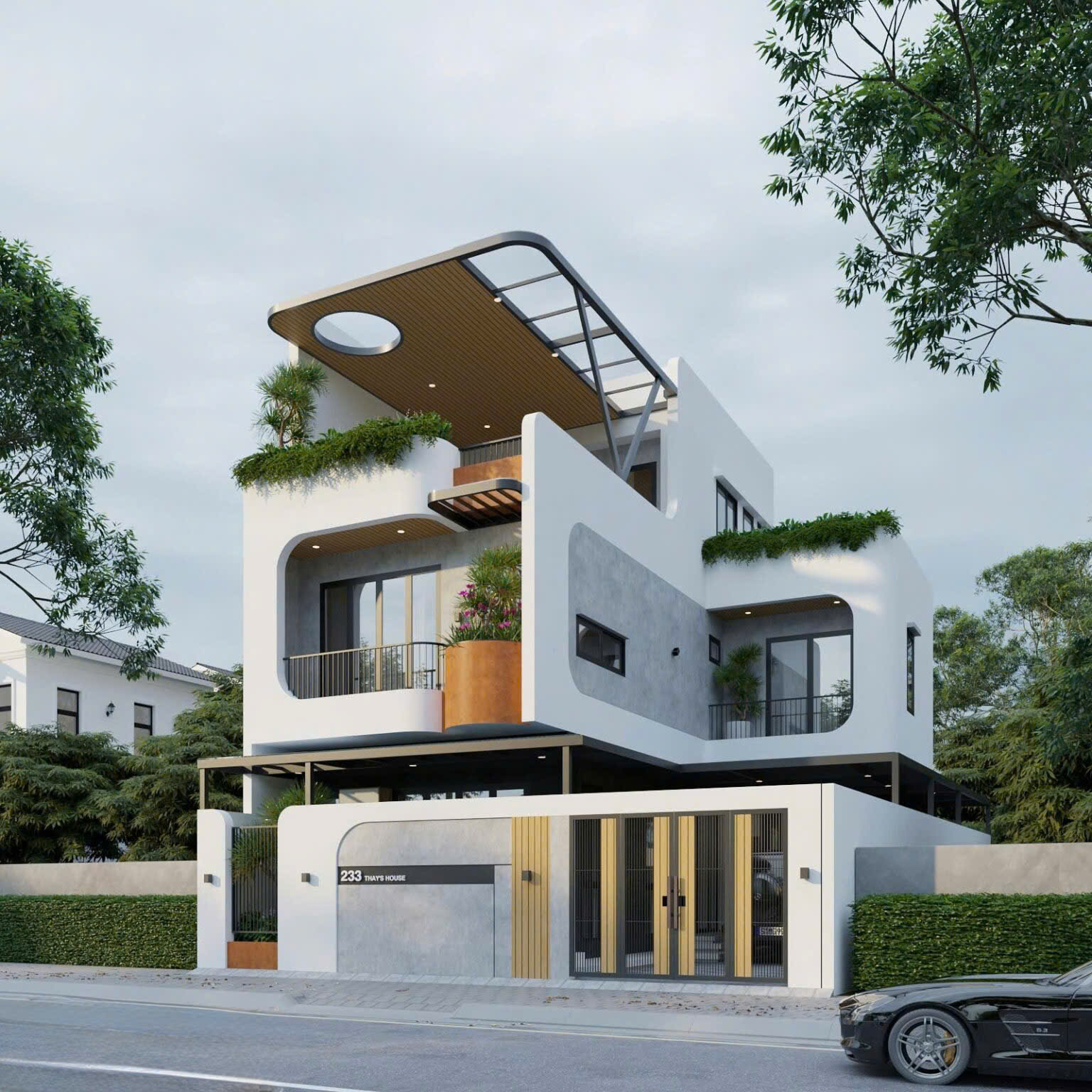 Mẫu nhà 3 tầng chữ L đẹp